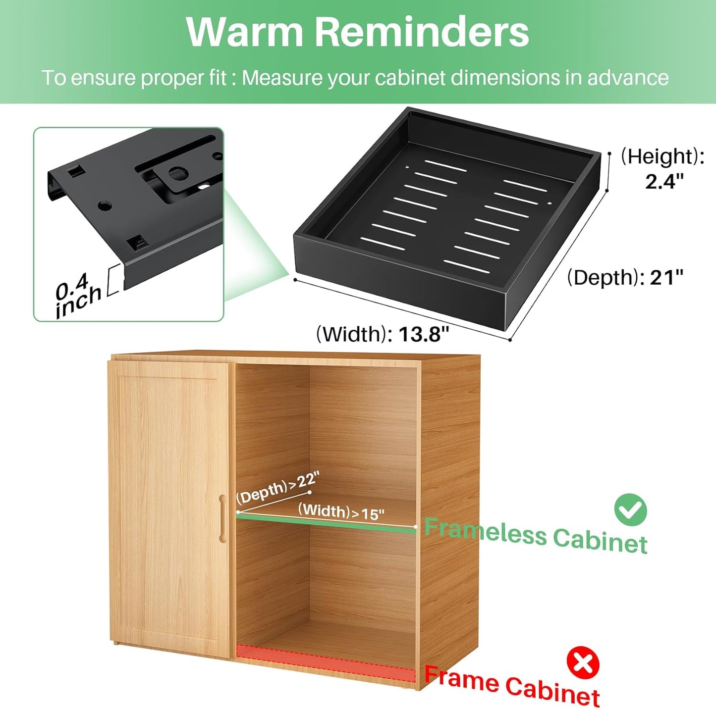 Pull Out Cabinet Organizer - Heavy Duty 21" Deep Full-Extension Drawers for Kitchen & Bathroom | Black