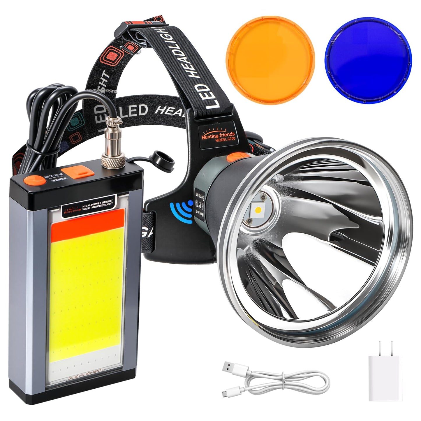 40W Ultra Bright Aluminum Alloy High Lumen LED Headlamp – Rechargeable, Waterproof & Lightweight with Motion Sensor and 6 Light Modes – Ideal for Camping, Hiking, Running, Fishing, and Emergency Use