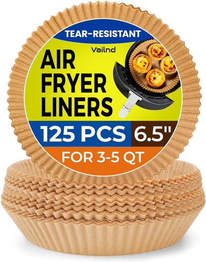 Air Fryer Paper Liners: 125Pcs Air Fryer Liner Disposable, Oilproof Waterproof Airfryer Parchment Paper Baking Liner Round Basket(6.5inch)