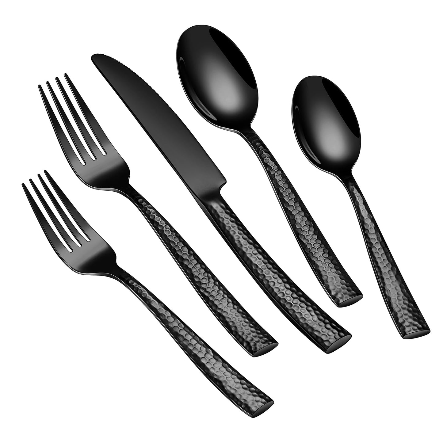 Stapava 40 Pcs Black Hammered Silverware Set, Stainless Steel Flatware Set for 8, Mirror Polished Cutlery Include Forks Spoons and Knives set for Home Hotel, Dishwasher Safe Utensils