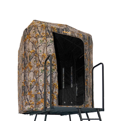 Muddy Soft Side 360 Resistant Heavy-Duty Powder Coated Steel Hunting Blind - Insulated Fabric Walls, Floor Pad, Silent Zipper Window System w/Sliding Mesh Backing - 10ft Deluxe Tower Platform