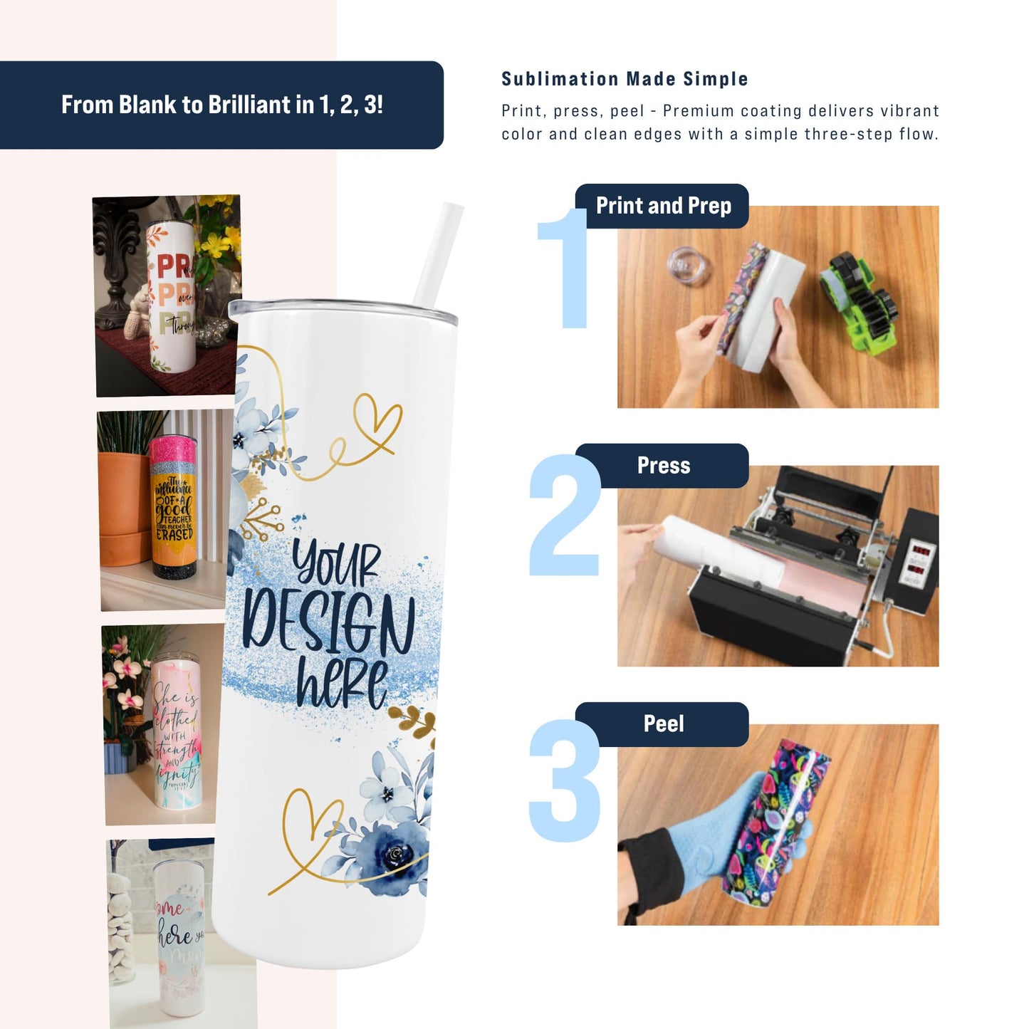 Hogg 30 oz Sublimation Tumbler (25 Units) - White, Sublimation Blanks, Bulk Tumblers with Lids and Straws, 30 oz Skinny, Blank Cups