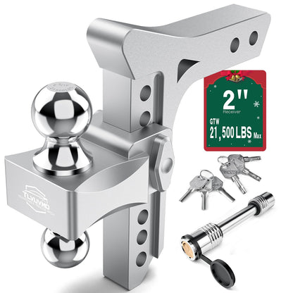 Tlvuvmo Drop Hitch -8 Inch Adjustable Trailer Hitch (Fits 2-Inch Receiver), 21,500 LBS GTW Heavy Duty Truck Hitch, Aluminum Tow Hitches, (2'' & 2-5/16'') Chrome Steel Tow Balls & 2 Anti-Theft Locks