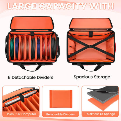 BOSSTIN Rolling DJ Cable Bag with Wheels, DJ Gig Bag Case for Equipment with 15.6" Laptop Compartment, Padded Detachable Dividers, Multi-Pocket Travel Storage for Music Gear & Accessories