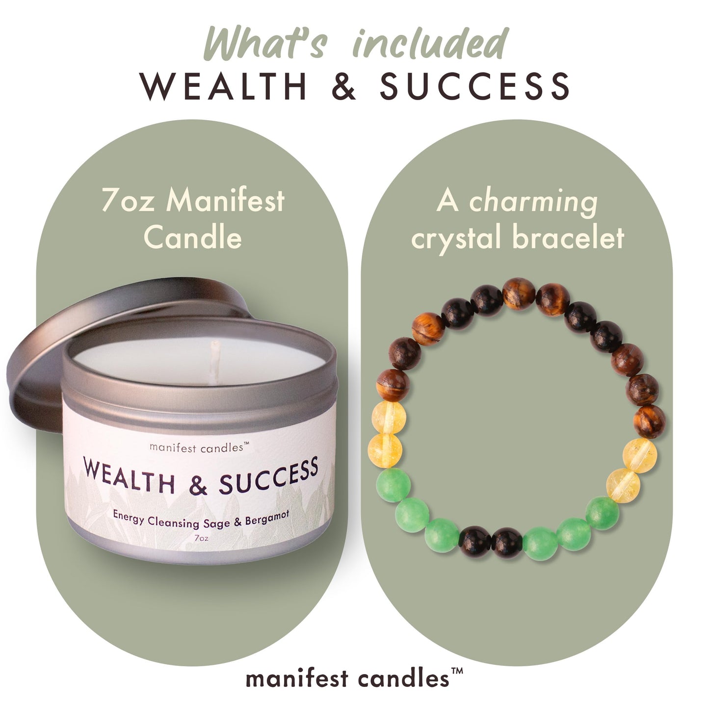 Manifest Sage & Bergamot Money Candle, 45 Hour Burn, Manifestation Bracelet, Protection Candle for Negative Energy, Abundance Candles, Intention Spiritual Candles for Positive Energy