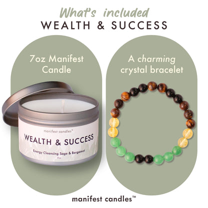 Manifest Sage & Bergamot Money Candle, 45 Hour Burn, Manifestation Bracelet, Protection Candle for Negative Energy, Abundance Candles, Intention Spiritual Candles for Positive Energy
