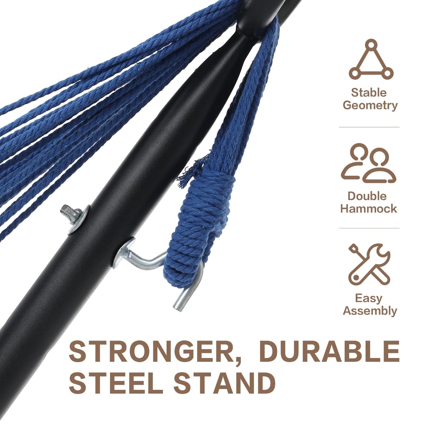 PNAEUT Double Hammocks with Stand for Outside, Portable Space Saving Heavy-Duty Steel Stand for Indoor Outdoor Patio with Carrying Bag, 450 lbs Capacity (Sky)