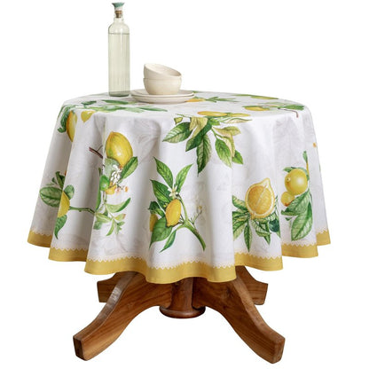 Maison d' Hermine Table Cloth Round Table 100% Cotton 63 Round Inches Tablecloth Reusable Decorative for Dining Kitchen Room Farmhouse Home Gifts for Mothers Day Spring Summer - Limoncello