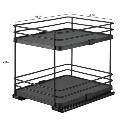 Organize It All Slide Out Shelf Organizer| Dimensions: 8"x 10.2"x 9"| Space Saver | Easy Glide Mechanism | Black.