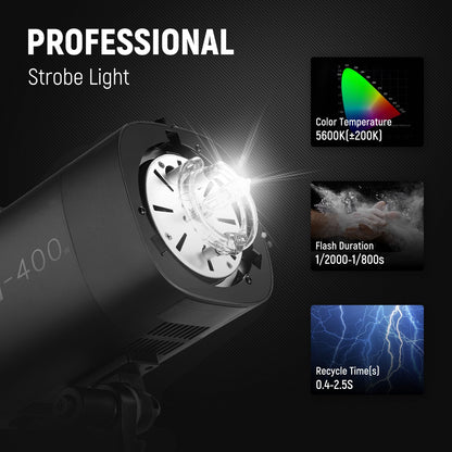 NEEWER 800Ws Studio Monolight Flash Light Kit (2 Pack), S101-400W 5600K Strobe Light with 150W Modeling Lamp/Bowens Mount/Softbox/Stand/Reflector/RT-16 Trigger/Bag for Portrait Product Photography