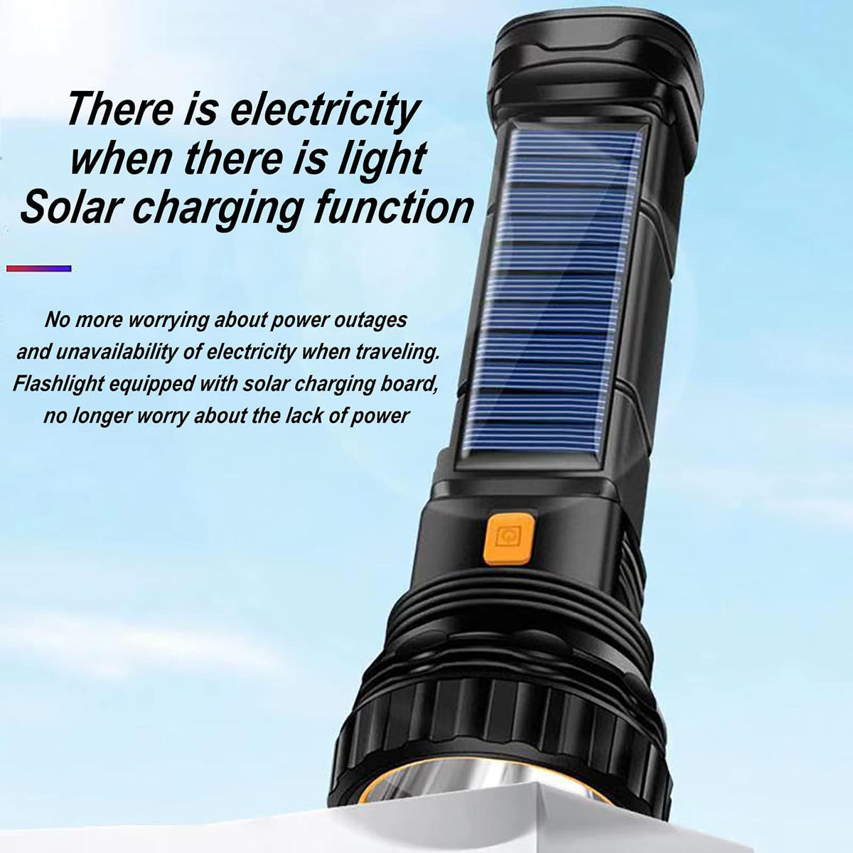 E-SHIDAI Solar/Rechargeable Multi Function 1000 Lumens LED Flashlight, with Emergency Strobe Light and 1200 Mah Battery, Emergency Power Supply and USB Charging Cable, Fast Charging (8PC)