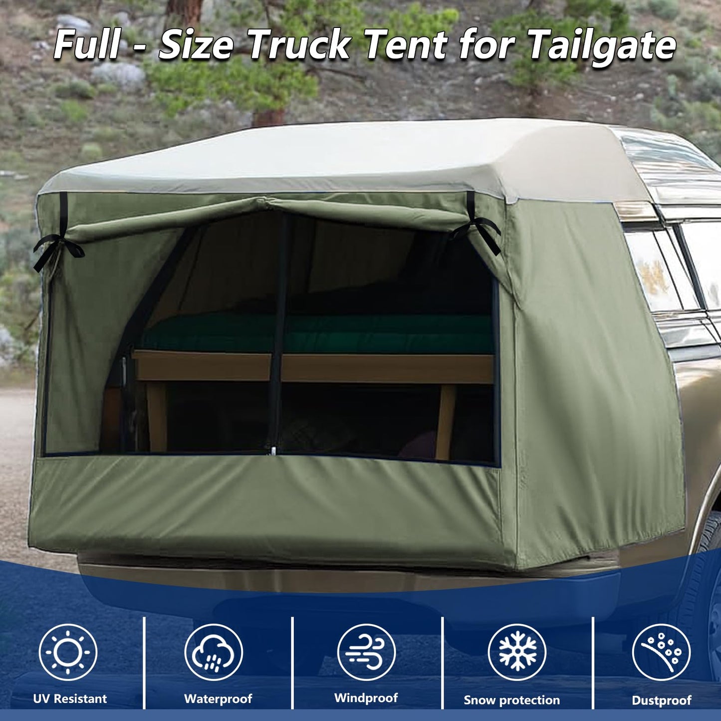Full-Size Truck Bed Tent,Outdoor 600D Waterproof Truck Tent Compatible with Fits Ford F-150,Chevy Silverado,Toyota Tundra,Tacoma (2005+),Tailgates 58" Designed for Full-Size Trucks with Caps