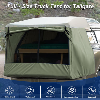 Full-Size Truck Bed Tent,Outdoor 600D Waterproof Truck Tent Compatible with Fits Ford F-150,Chevy Silverado,Toyota Tundra,Tacoma (2005+),Tailgates 58" Designed for Full-Size Trucks with Caps