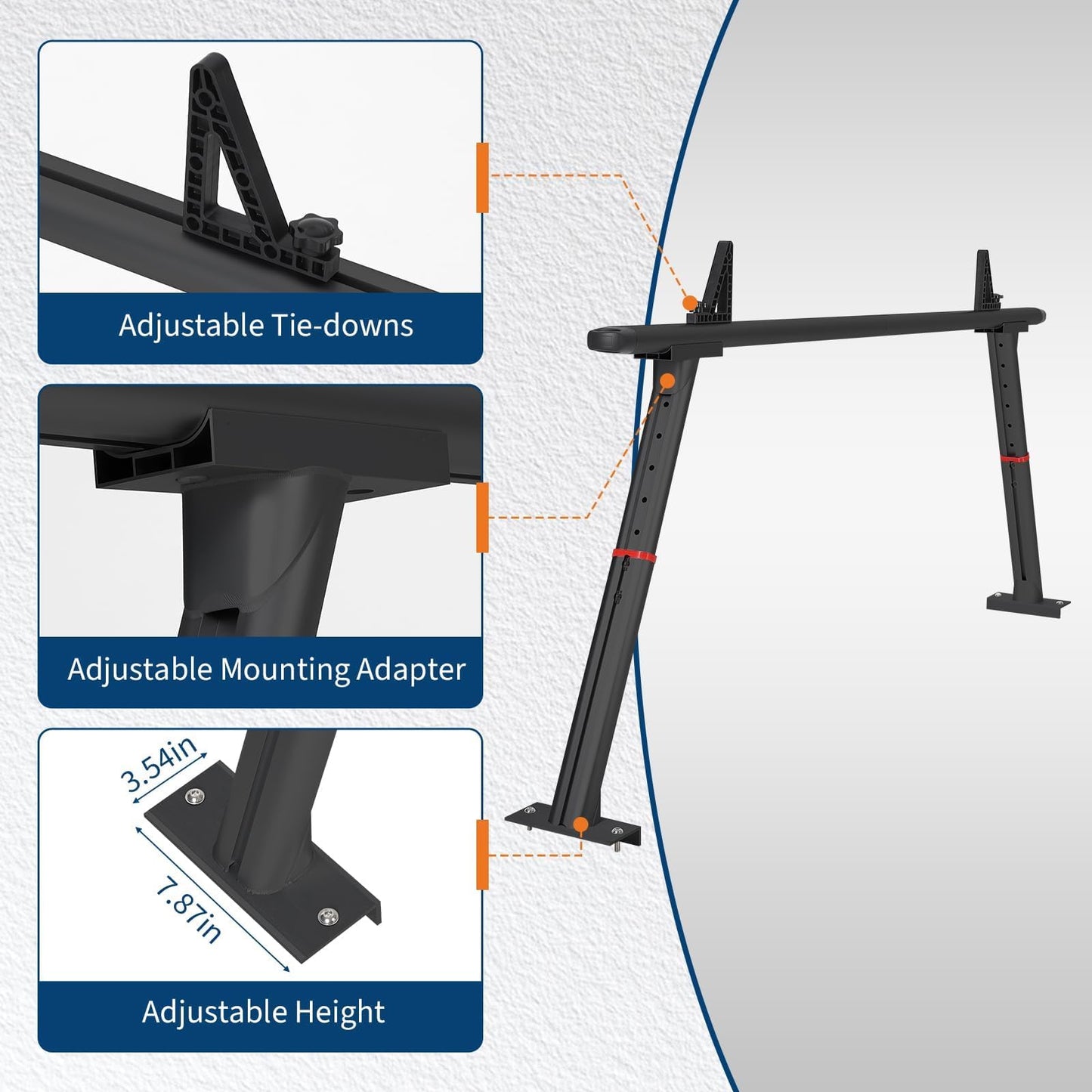 Aluminum Truck Rack, 35.4-71 in Width Adjustable Truck Bed Rack, Heavy Duty 800 LB Capacity, Secure Carrier for Kayak, Surfboard, Lumber, Contractor Gear, Black
