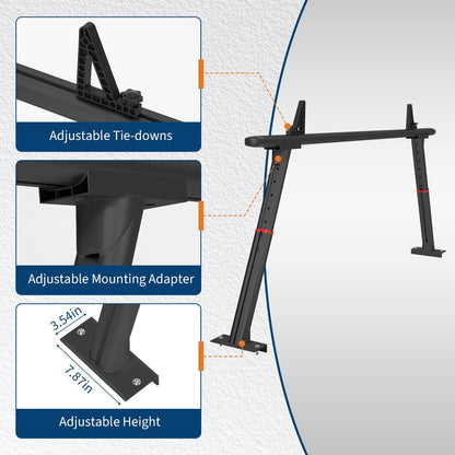 Aluminum Truck Rack, 35.4-71 in Width Adjustable Truck Bed Rack, Heavy Duty 800 LB Capacity, Secure Carrier for Kayak, Surfboard, Lumber, Contractor Gear, Black