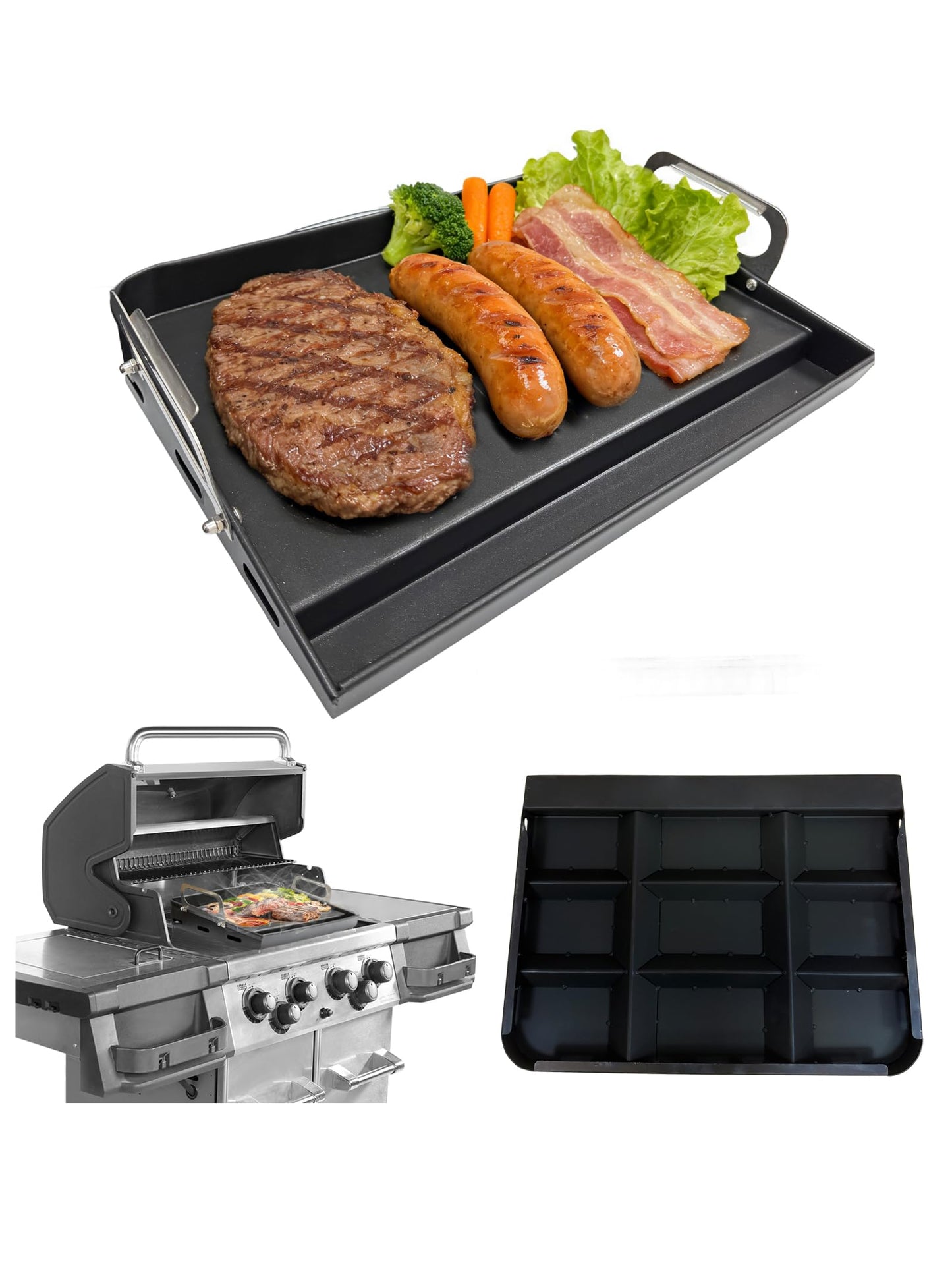 2026 Advanced Portable Steel Griddle, Griddle for Gas Grill, Non-Stick Coating, Universal Flat Top for Gas Grill/Stove/Oven/Campfire, Ergonomic Handle & Easy Clean for Outdoor BBQ & Camping, 23"x16"
