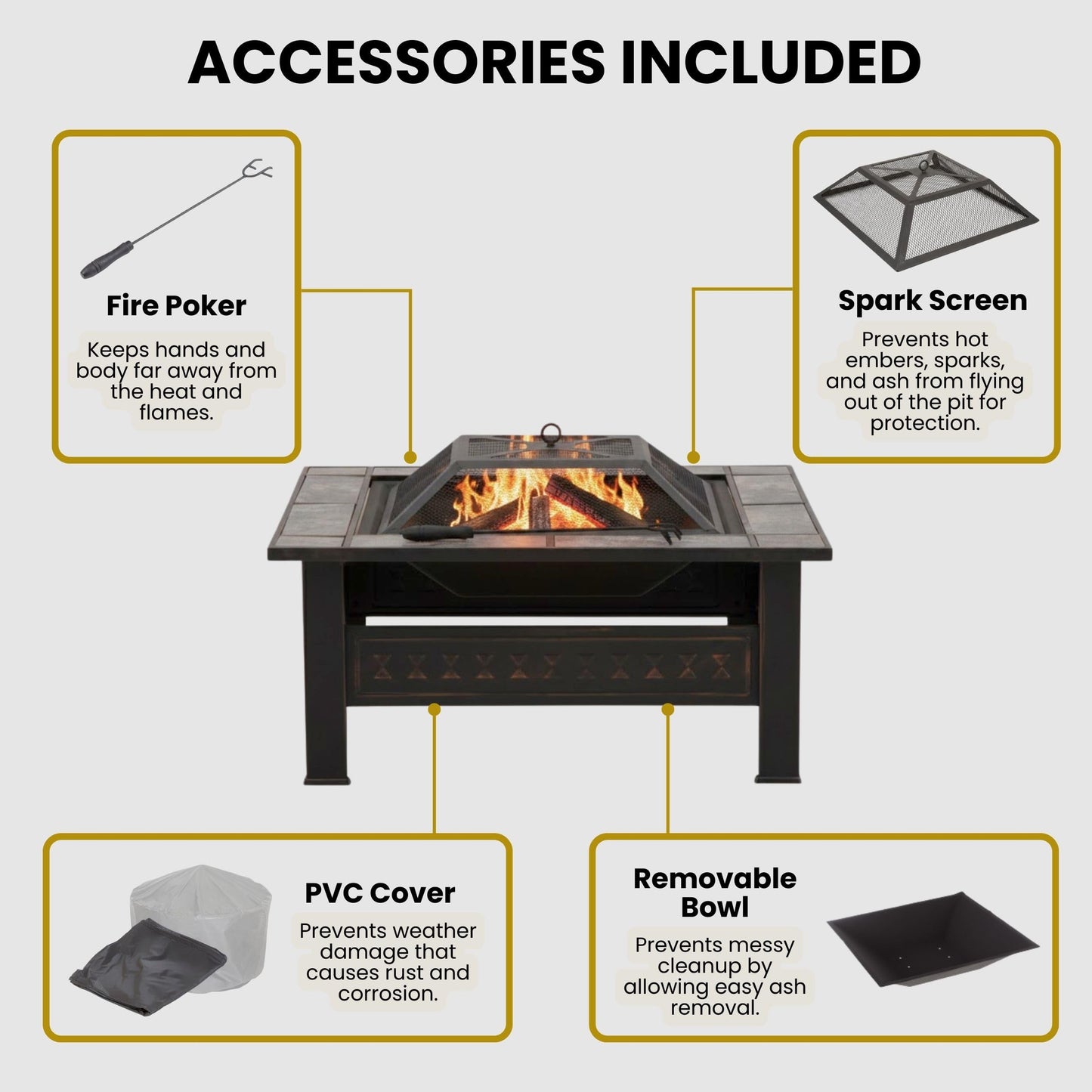 Fire Pit - 32-Inch Outdoor Firepit Table with Screen, Cover, and Poker - Outdoor Fire Pits for Backyard, Deck, Patio, or Porch by Pure Garden (Bronze)