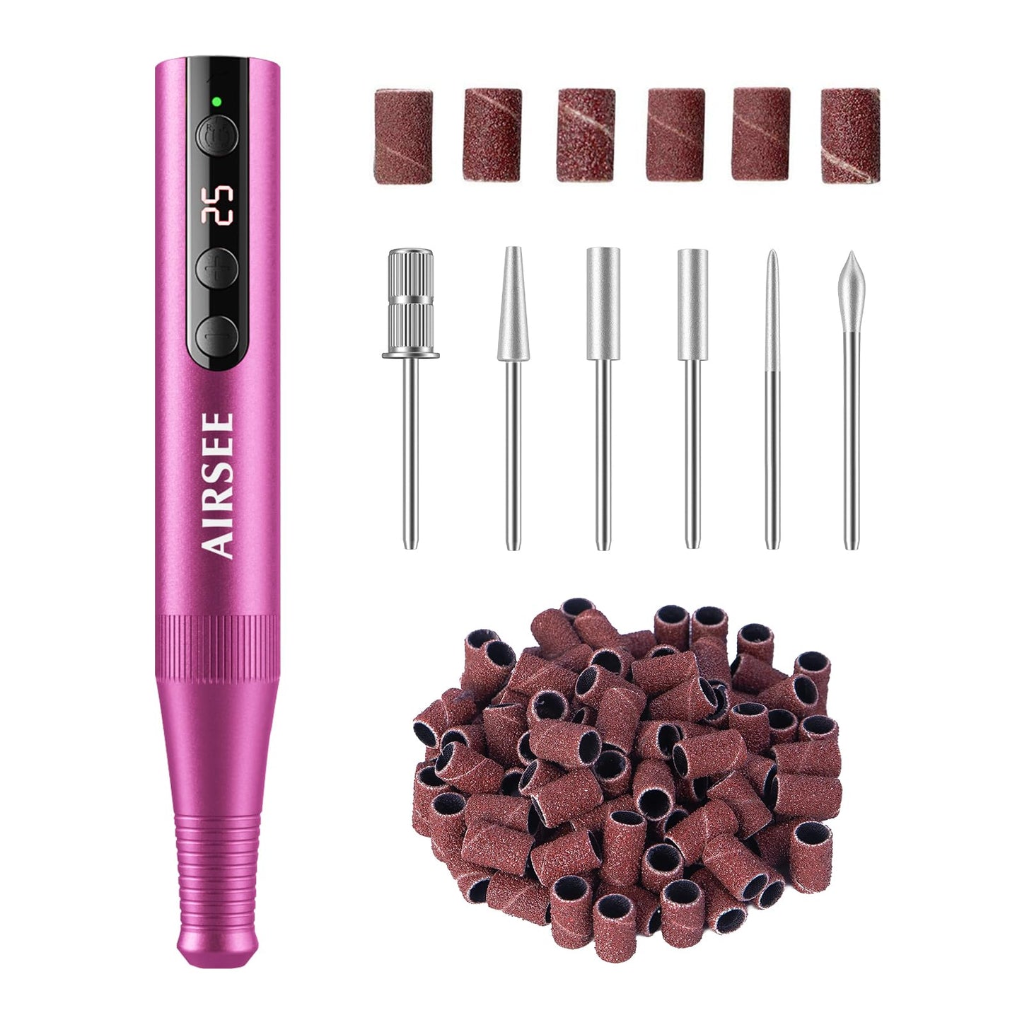 AIRSEE Pro 25000RPM Nail Drill - Cordless Rechargeable Efile for Acrylic, Dip Powder & Gel Nails, Salon & Home Use with Bits & Sanding Bands