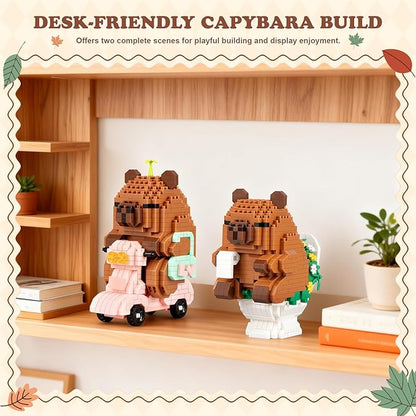 Capybara Building Sets Easter Micro Mini Capybara Models with Motorcycle and Bathroom Scene Funny Animal Desk Decor Gift Christmas Birthday Ages 14+