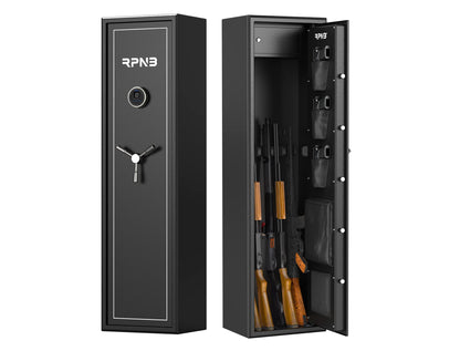 RPNB Large Biometric Rifle Safe,7-Gun Electronic Gun Security Cabinet,Quick Access Fingerprint Long Metal Rifle Gun Security Cabinet with 3 Spoke Safe Handle,Door Organizer,Separate Pistol/Ammo Area