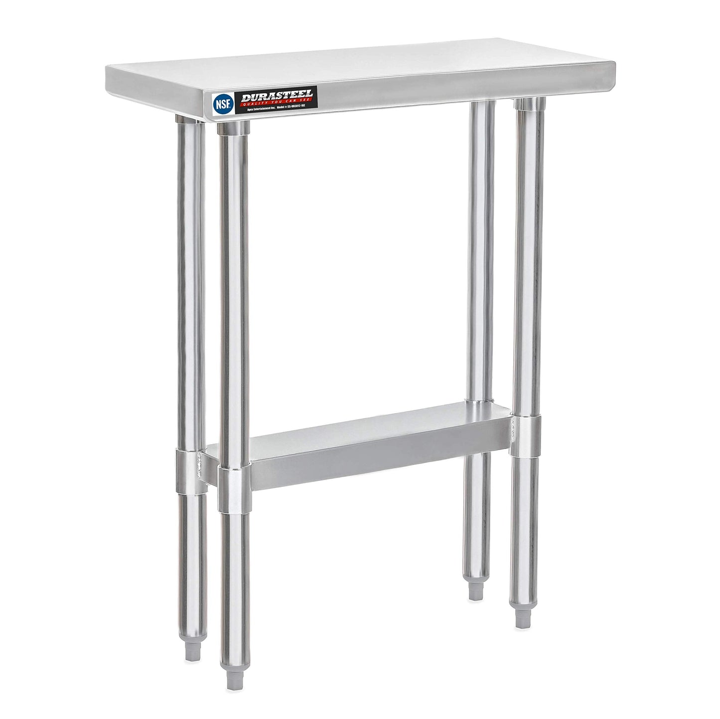 DuraSteel 30x12 Narrow Stainless Steel Table - NSF Small Food Prep Worktable - Counter Height Metal Side Station with Under Shelf - For Laundry Room, Kitchen, Outdoor Grill, Small Spaces