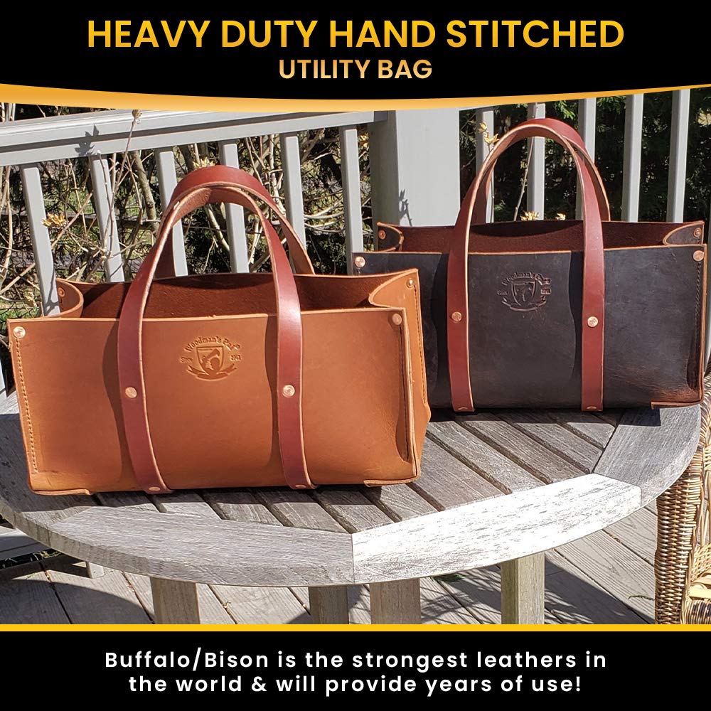 Woodman's Pal Buffalo Leather Tote Tool Bag For Hand Tools, Gardening, Outdoorsmen, Heavy Duty Premium Storage Leather Organizer (Crazy Horse Black)