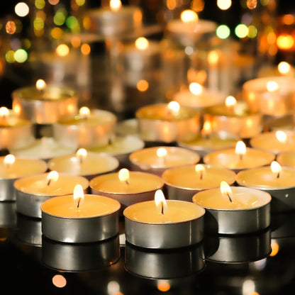 Soy Tea Lights Candles 100 Pack,4 Hours Long Burning-Natural Soy Wax Tealights Candles,Paraffin-Free,Unscented,Clean Burn Tea Lights Votive Candle Bulk for Weddings,Dinner