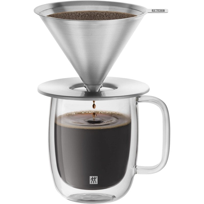 ZWILLING Sorrento Stainless Steel Pour Over Coffee Dripper with Double-Wall Glass Coffee Mug