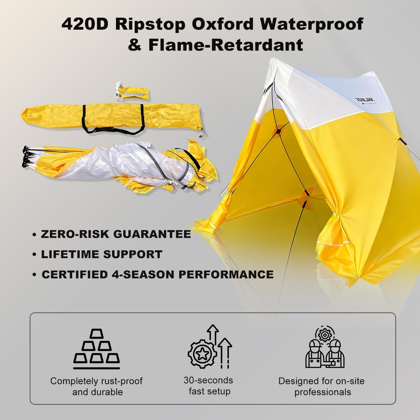 XIXIKANK Instant Pop-Up Emergency Shelter, 30-Second Setup All-Weather Work Tent for Disaster Relief, First Aid, Outdoor Survival & Worksites, Waterproof & Windproof 6.6ft x 6ft x 6.2ft