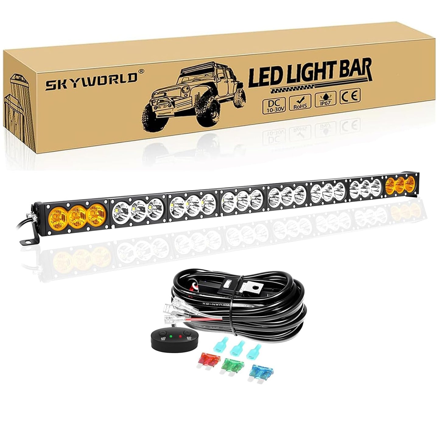 SKYWORLD 44inch Amber&White Fog Light 240W Led Bar 4x4 with 12v Wiring Harness Kit, Led Light Bar for Offroad Vehicles Car Trucks ATV UTV SUV