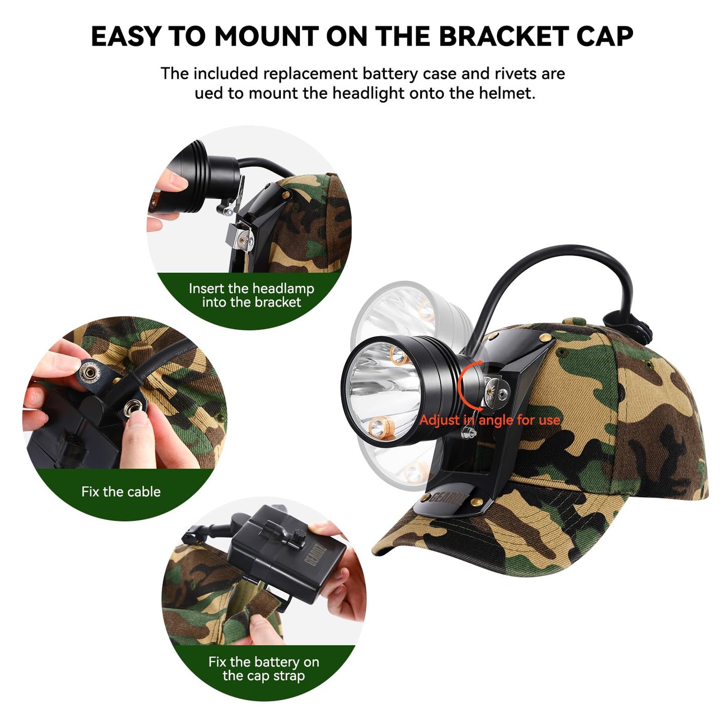 GearOZ 10W LED Coyote Hog Coon Hunting Lights, Rechargeable Hunter Headlamp, Waterproof 60000LUX Super Bright LED Predator Hunter Head Light & 3 Colors (White Red Green), 7 Position Switch