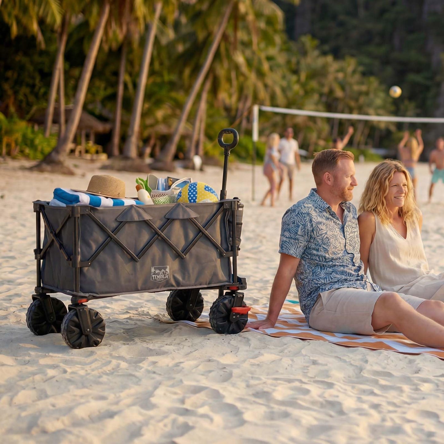 Timber Ridge Outdoor Collapsible Folding Wagon with Brakes and Cup Holders, 500lbs Heavy Duty All Terrain Wheels Utility Cart for Shopping Camping Garden Sports, Grey