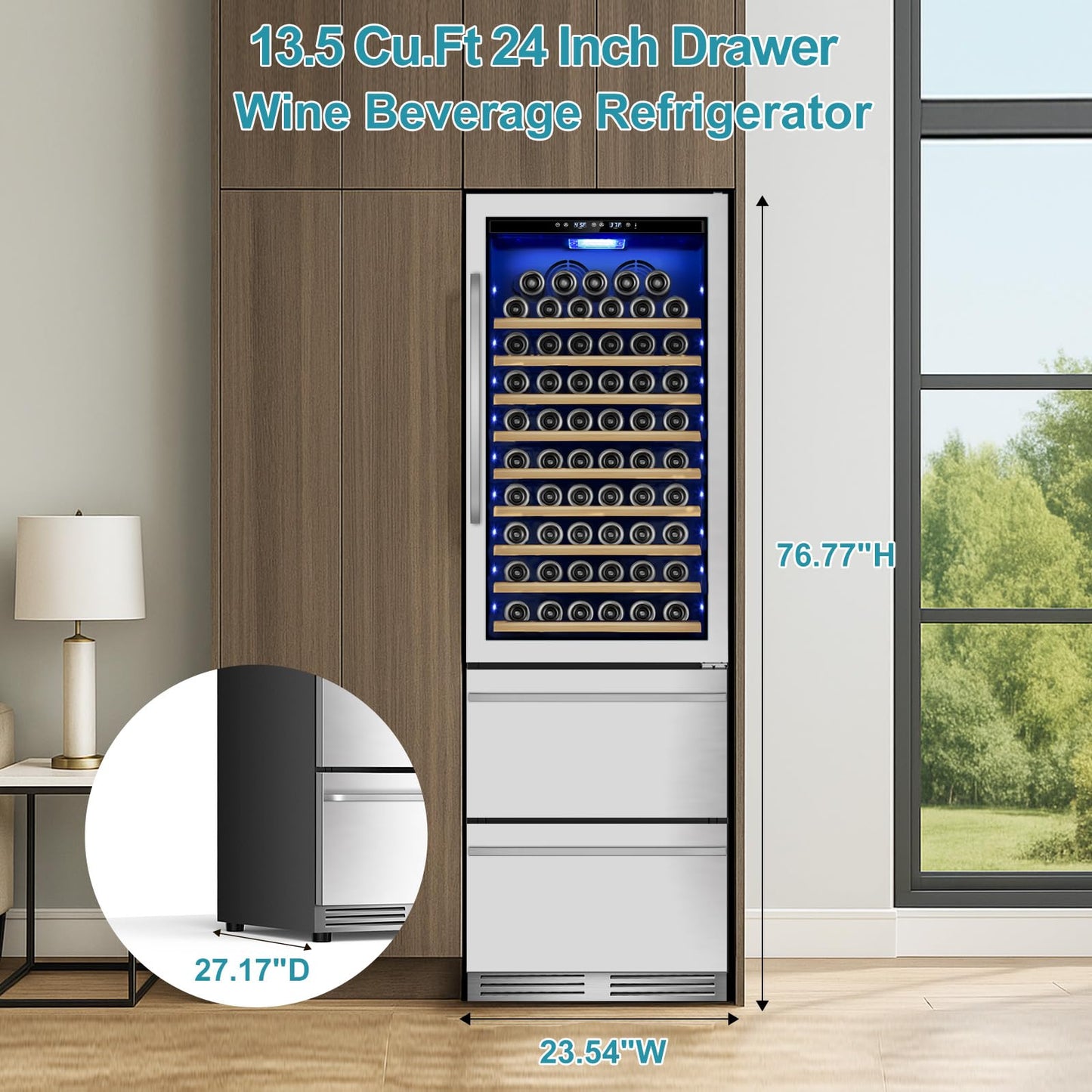 Tylza Wine and Beverage Refrigerator, 24'' Dual Zone Wine Fridge with Dual Drawers, Holds 160 Cans and 120 Bottles, Reversible Door, Built-In or Freestanding, Beverage Fridge for Home or Commercial
