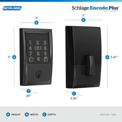 Schlage BE499WB CAM 619 Encode Plus WiFi Deadbolt Smart Lock, Keyless Entry Touchscreen Door Lock with Camelot Trim, Satin Nickel