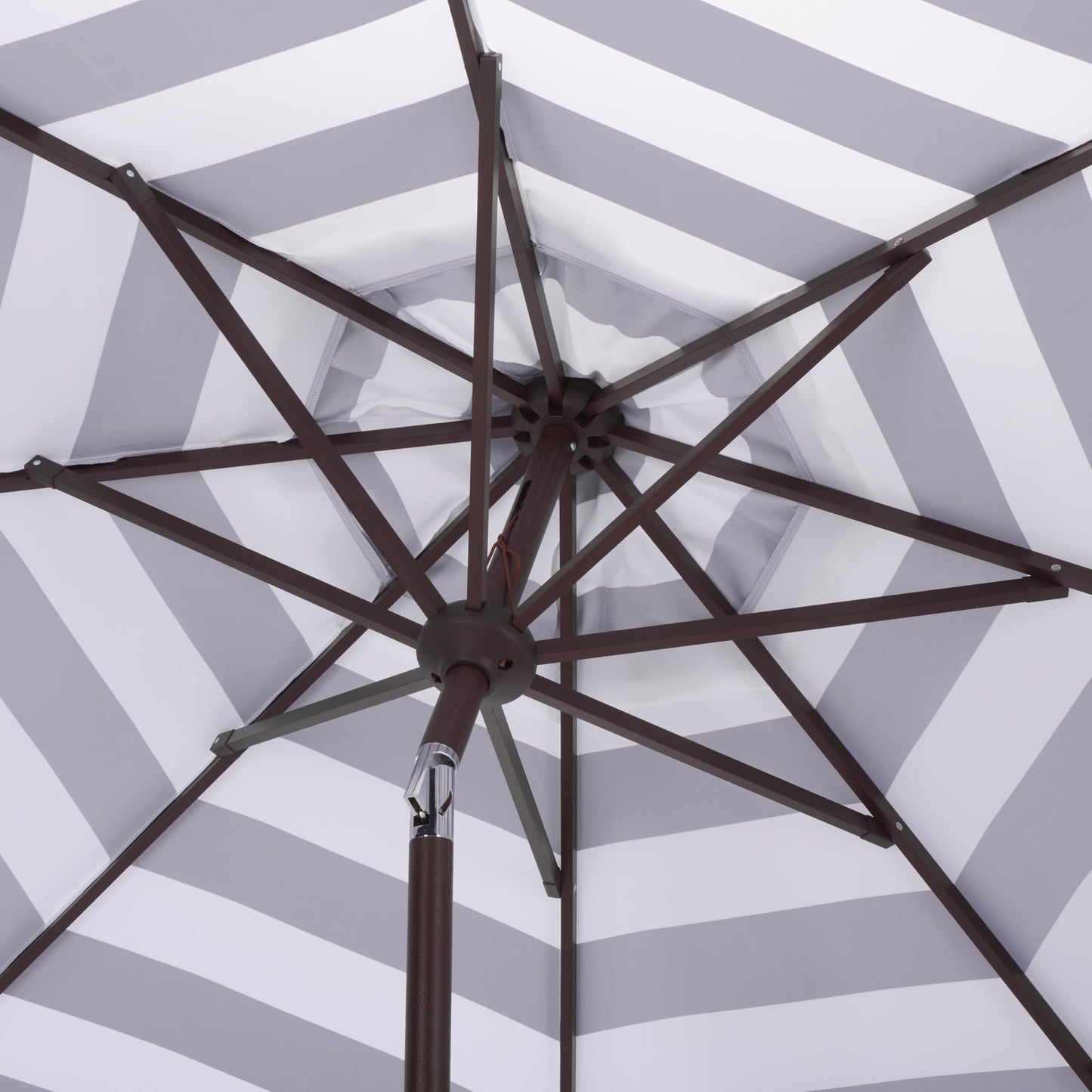 SAFAVIEH Outdoor Patio Furniture Collection – Lucerna 9 Ft Crank Patio Umbrella, Black Stripe & Brown Pole, Market Umbrella with Crank Lift (PAT8015A)