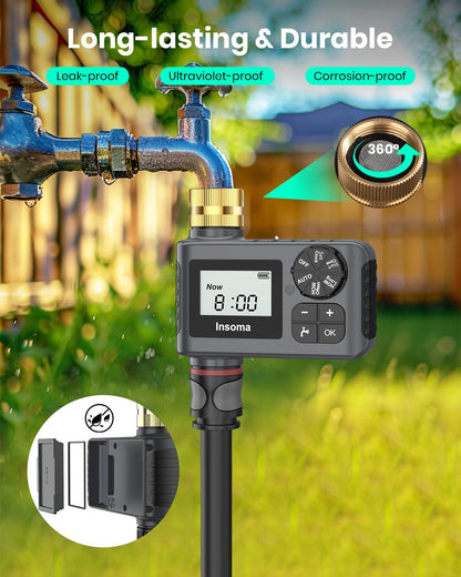 Skiennix Water Timer - 2 PCS Brass Inlet Sprinkler Timer with Rain Delay & Automatic Drip Irrigation System for Lawn Care