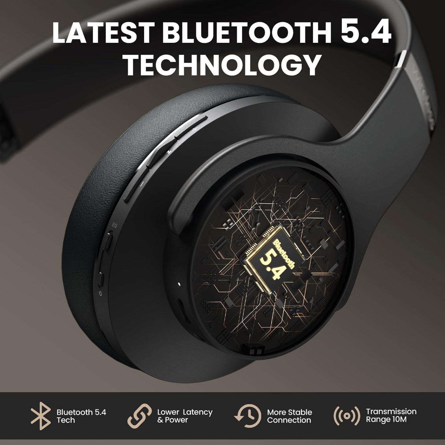 DOQAUS Bluetooth Headphones Over Ear, 90H Playtime Wireless Headphones with App Control, 9 EQ, Deep Bass, HiFi Stereo Sound, Headset for Travel Commute Gym and Study, Foldable Memory Foam