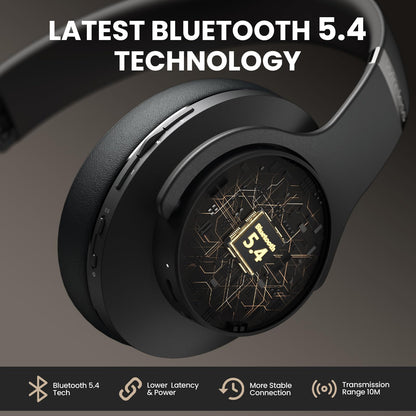 DOQAUS Bluetooth Headphones Over Ear, 90H Playtime Wireless Headphones with App Control, 9 EQ, Deep Bass, HiFi Stereo Sound, Headset for Travel Commute Gym and Study, Foldable Memory Foam