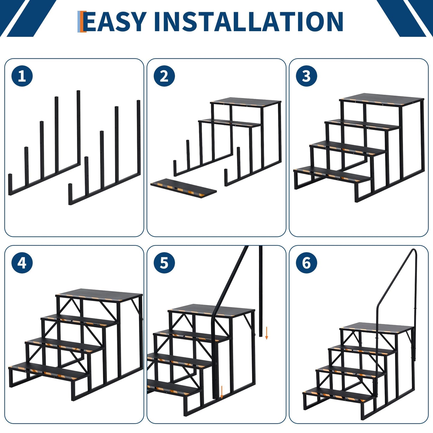 Garvee 4 Step RV Stairs with Handrail & Non-Skid Tapes, Portable Outdoor Step Ladder for 5th Wheel Trailers, Travel Campers, Mobile Homes, Hot Tubs, Porches