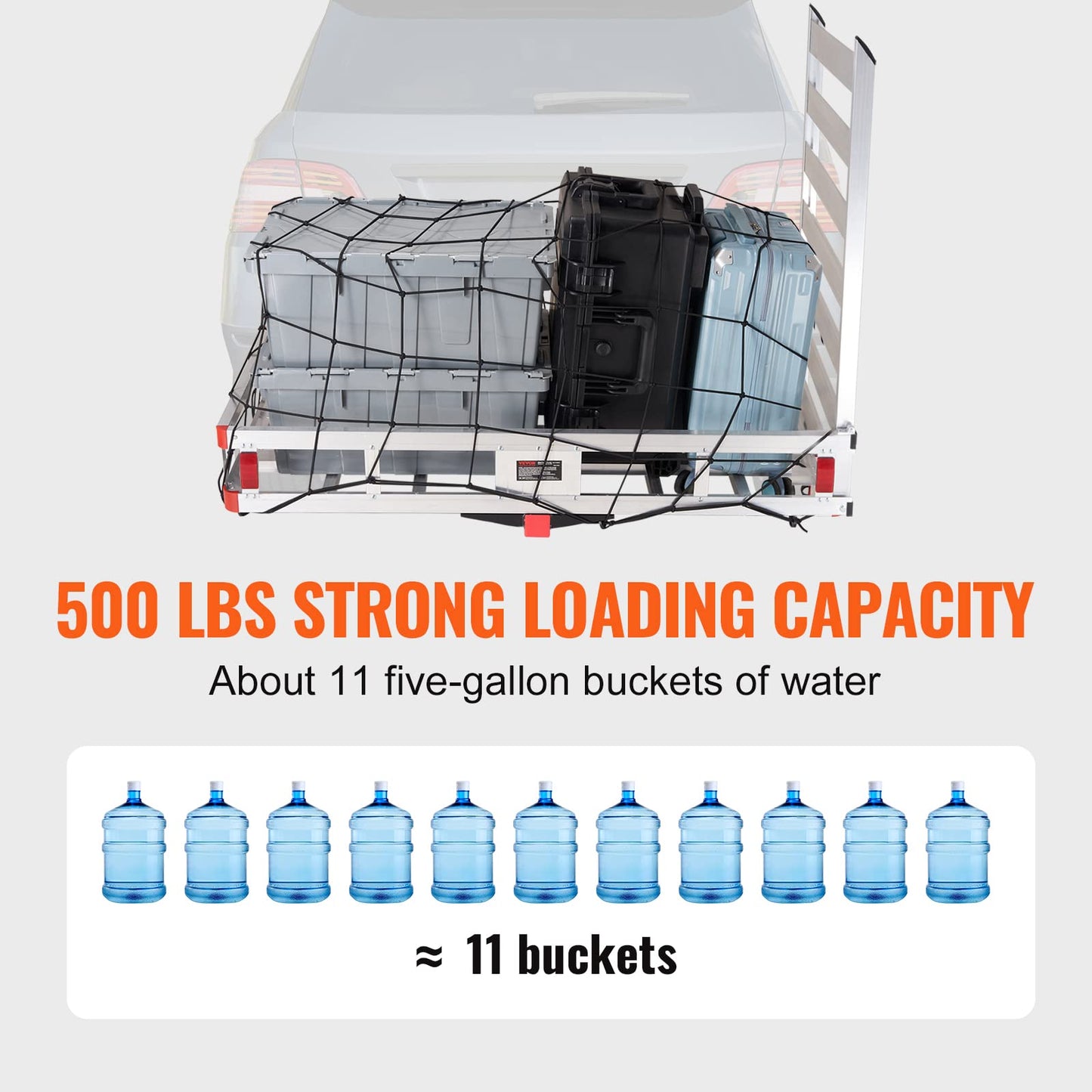 VEVOR 50 x 29.5 x 8.7 in Hitch Cargo Carrier, 500lb Capacity Trailer Hitch Mount Aluminum Cargo Basket with Folding Ramp, Luggage Carrier Rack Fits 2" Hitch Receiver for SUV Truck Pickup Camping