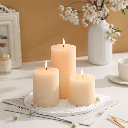 3x6 Inch Ivory Pillar Candles Set of 3 - Hand-Poured Unscented Candles, Long Clean Burning, Large Big Candles, Smokeless Dripless Candles for Dinner Table, Wedding, Home, Bathroom, Rustic Decor