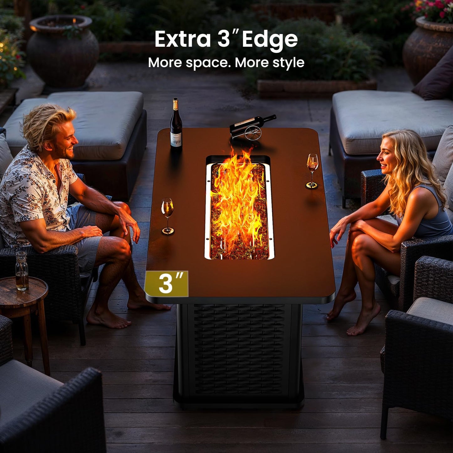 Ciays 43-Inch Rectangular Propane Fire Pit Table - 60,000 BTU, CSA-Certified 2-in-1 Design, 304 Stainless Steel H-Burner, Included Lava Rocks - Ideal for Gatherings & Parties