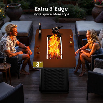 Ciays 43-Inch Rectangular Propane Fire Pit Table - 60,000 BTU, CSA-Certified 2-in-1 Design, 304 Stainless Steel H-Burner, Included Lava Rocks - Ideal for Gatherings & Parties