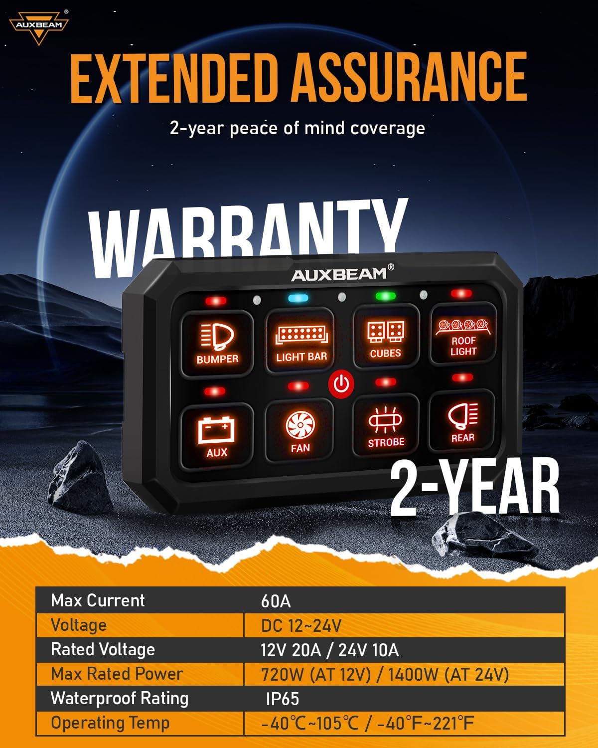Auxbeam 8 Gang Switch Panel RA80 XL RGB Momentary Pulsed Toggle Switch Panel, Dimmable Backlight Multifunction Switch Panel with Memory Function for 12-24V Truck Offroad Car Marine, 3 Years Warranty