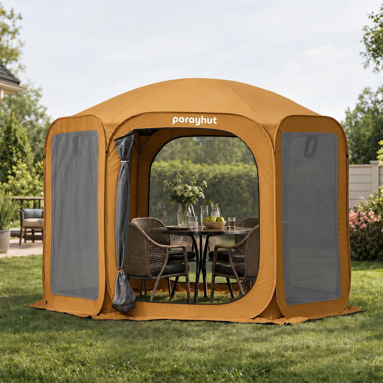 Porayhut Pop up Screen House Tent Sun Shelter with Breathable Mesh Doors,Portable Camping Tent with Detachable Waterproof Floor,10x10FT Screen Canopy Outdoor for Family Friends Party in Backyard,Park