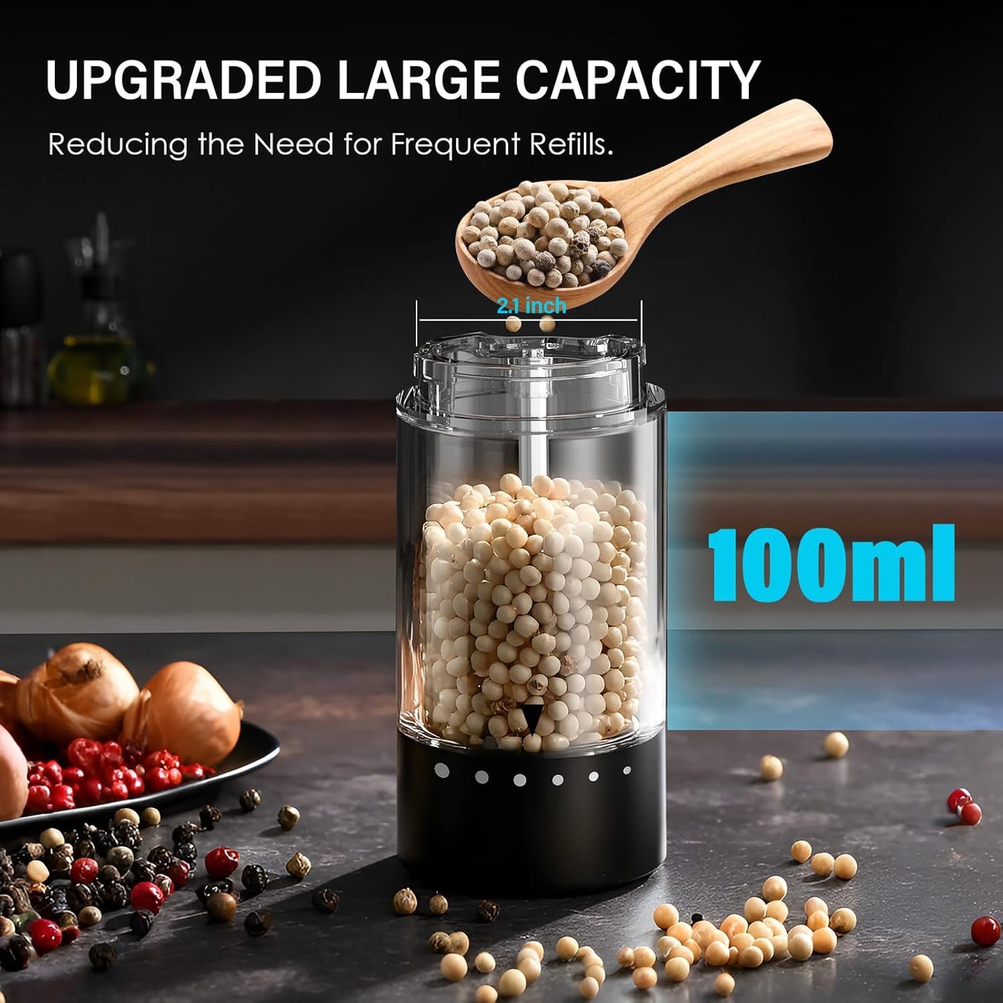 Skiennix Electric Salt and Pepper Grinder Set - Automatic Shakers with 6-Level Coarseness | Black