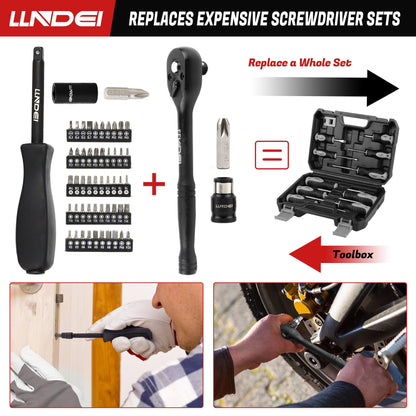 LLNDEI 1/4 & 3/8 Inch Drive Impact Socket Set, 186 Pieces Metric and Standard Full Sockets, CR-V Deep & Shallow Sockets Tool Set with Ratchet Wrench Handle, Spark Plug Socket, Bits for Mechanic