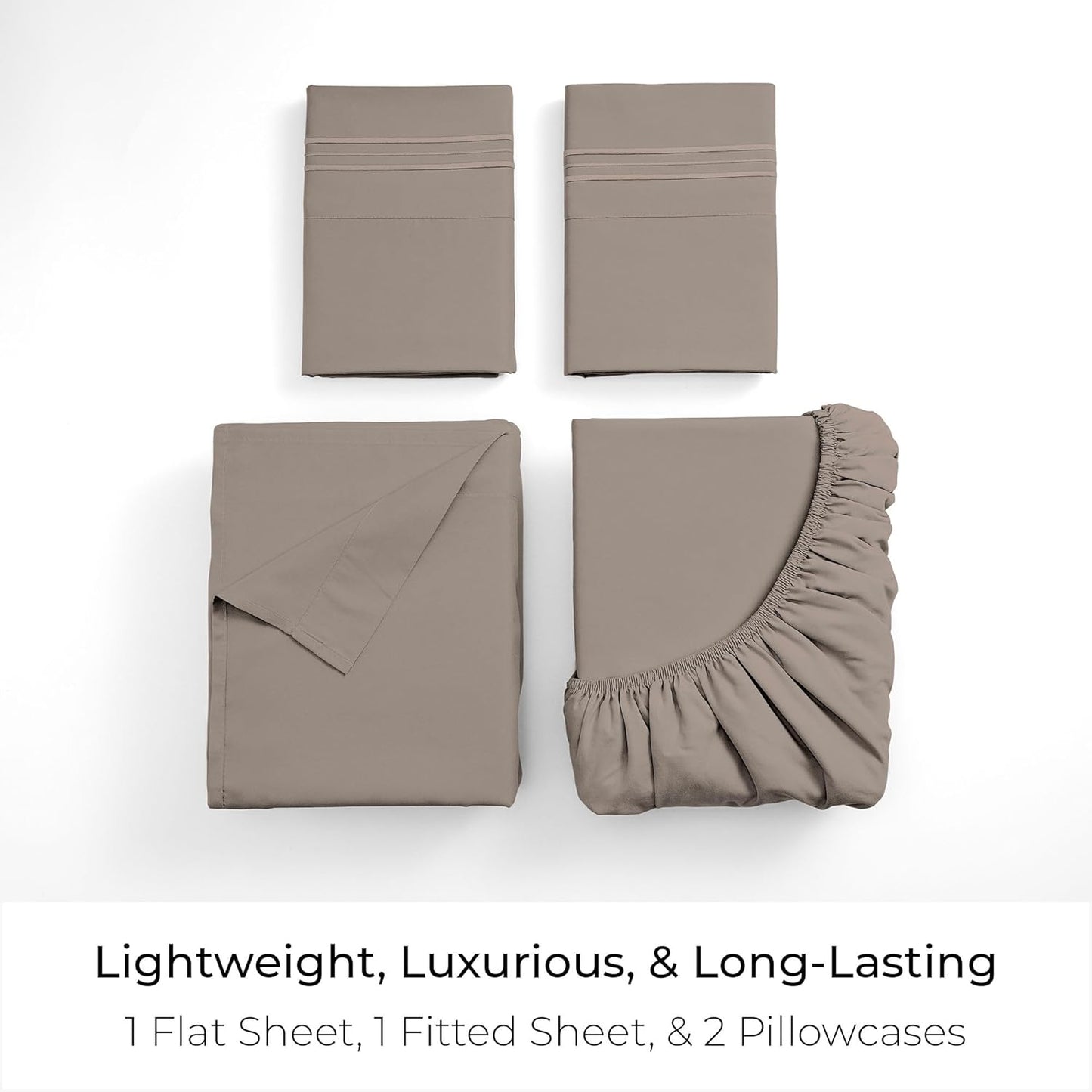 Mellanni Queen Sheets Set - 4 PC Luxury Hotel Bedding | Extra Soft, Cooling, Wrinkle-Resistant (Tan)