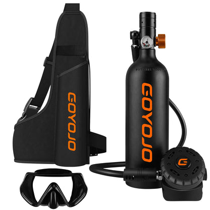 GOYOJO 1L Mini Scuba Tank with Mask – DOT Certified Portable Diving Air Tank, 3000 PSI Max Pressure, Pony Bottle Underwater Breathing Device for Snorkeling & Scuba Diving (Black)