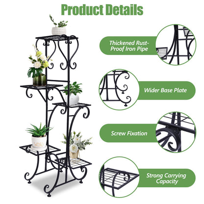EEYBLAEEY 5 Tier Metal Plant Stand Indoor Outdoor, Upgraded Tall Iron Spiral Corner Plant Shelf- Tiered Storage Flower Pot Holder Display Organizer for Balconies, Living Rooms, Courtyards, Gardens